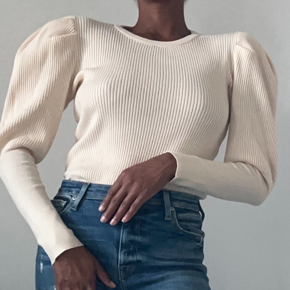 SIMKHAI Ribbed Puff Sleeve Sweater
